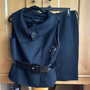 Tahari skirt suit with a belted, peplum-style top